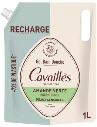 Cavaillès Gel Bain et Douche Amande Verte Peaux Sensibles Éco-Recharge 1 L